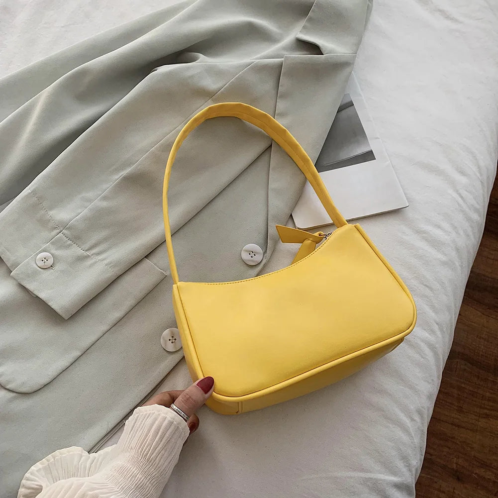 Ladies Soft PU Leather Underarm Bag Vintage Handbags Female Daily Bag