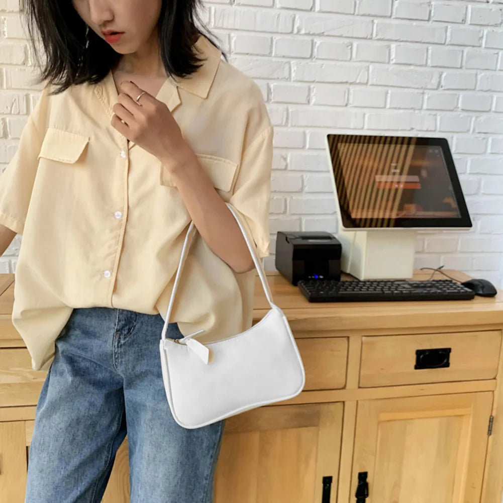 Ladies Soft PU Leather Underarm Bag Vintage Handbags Female Daily Bag