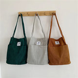 Solid Corduroy Shoulder Bags Tote Crossbody Purses Handbag Bookbag