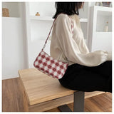 Spring Plaid Leopard Print Shoulder Bag Retro Style