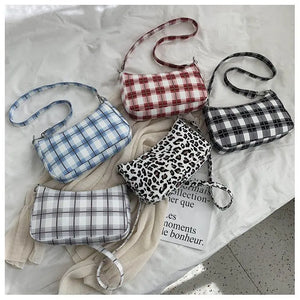 Spring Plaid Leopard Print Shoulder Bag Retro Style