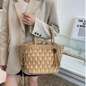 Retro Straw Woven Shoulder Bag Women Beach Tote