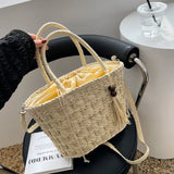 Retro Straw Woven Shoulder Bag Women Beach Tote