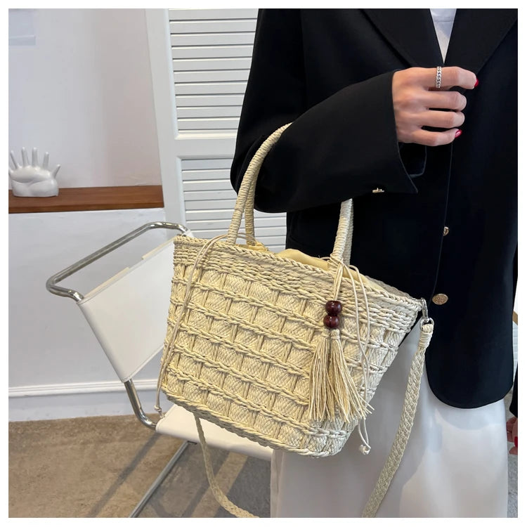 Retro Straw Woven Shoulder Bag Women Beach Tote