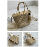 Retro Straw Woven Shoulder Bag Women Beach Tote