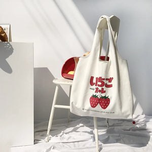 Large Capacity Strawberry Yogurt Printing Tote Shoulder Bag