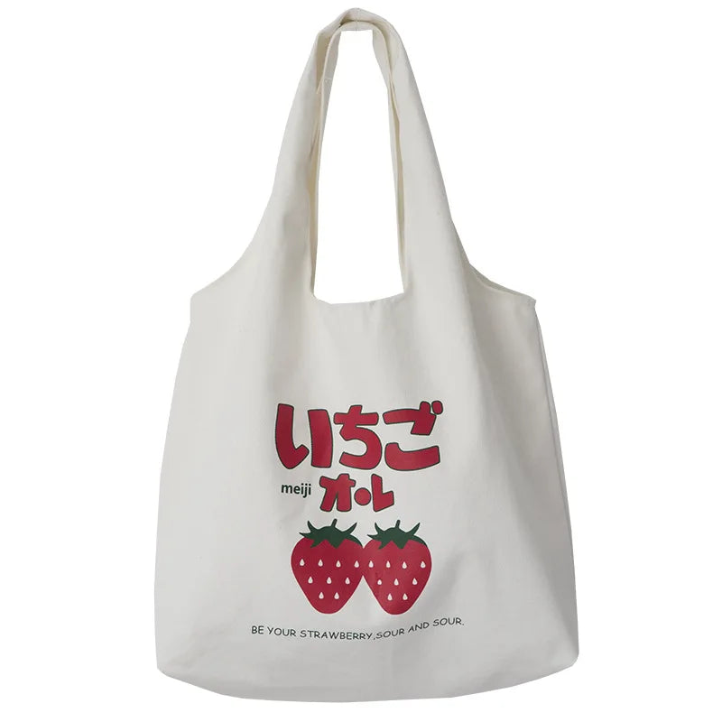 Large Capacity Strawberry Yogurt Printing Tote Shoulder Bag