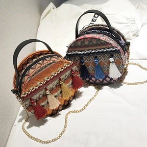 Tassel Handbag Harajuku Ethnic Style Round Chain Shoulder Bag