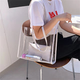 Ladies Transparent PVC Shopping Bag + Pu Shoulder Bag Large Capacity