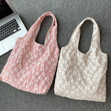 Lace Canvas Tote Bag Ladies Shopping Shoulder Bag