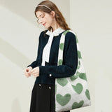 Vintage Love Print Tote Bag Crossbody Large Capacity Plush Women Shoulder Bag