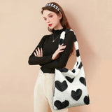 Vintage Love Print Tote Bag Crossbody Large Capacity Plush Women Shoulder Bag