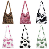 Vintage Love Print Tote Bag Crossbody Large Capacity Plush Women Shoulder Bag