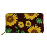 Long Zipper Sunflower Print Women Wallets Leather Purse Phone Card Holder