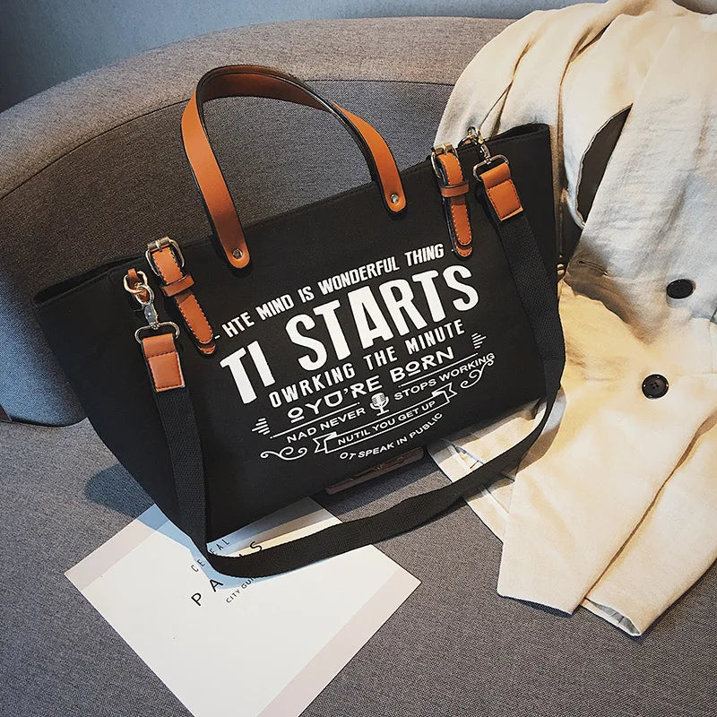 Canvas Large Capacity Tote Letter Shoulder Messenger Bag