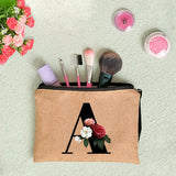 Linen Clutch Bag Letter Print Wristlet Travel Cosmetic Case Makeup Bag