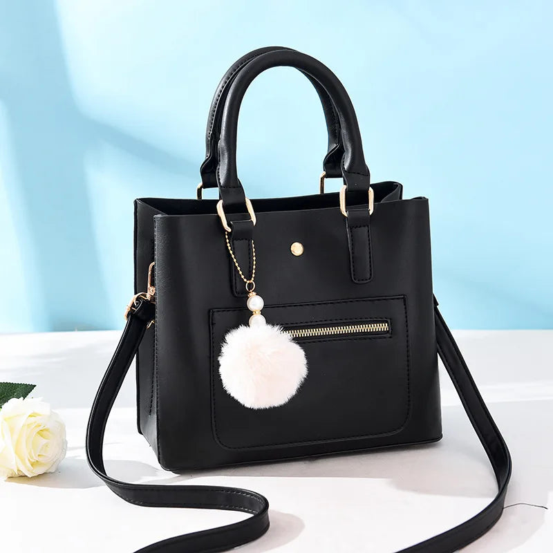 Women's Versatile Shoulder Bag with Hair Ball Handbag