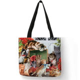 Cartoon Cat Tote Bag Waterproof Canvas Shopping Handbag