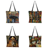 Cartoon Cat Tote Bag Waterproof Canvas Shopping Handbag