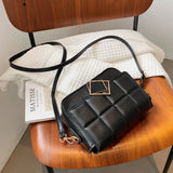 Embroidered Thread Small Square Bag PU Leather Shoulder Messenger Bag