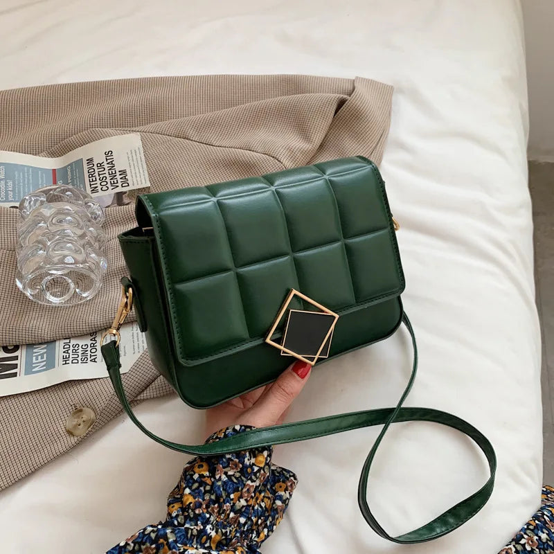 Embroidered Thread Small Square Bag PU Leather Shoulder Messenger Bag