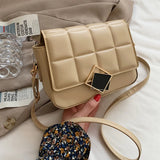 Embroidered Thread Small Square Bag PU Leather Shoulder Messenger Bag