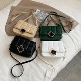 Embroidered Thread Small Square Bag PU Leather Shoulder Messenger Bag