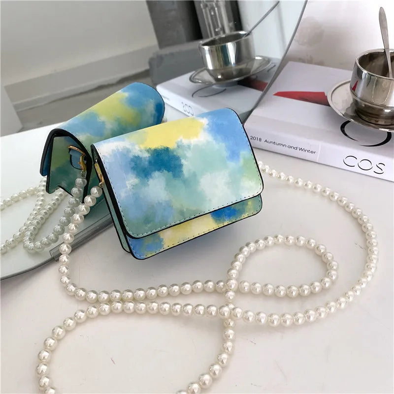 Colorful Beaded Small Square Bag Diagonal Shoulder Bag