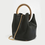 Vintage Chains Crossbody Handbag Women Ring Bucket Bag