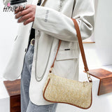Straw Woven Shoulder Bag for Women Solid Texture Casual All-Match Underarm Bag