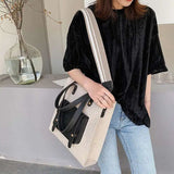 Ladies Shoulder Bag Wide Strap Handbag Casual Linen Large Capacity Tote