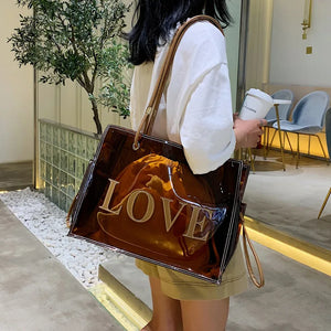 Clear Jelly Shoulder Bag with Letter Printing, Large Capacity