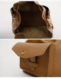 Wide Shoulder Strap Bucket Bag Retro PU Leather Handbag Wallet