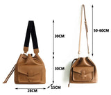 Wide Shoulder Strap Bucket Bag Retro PU Leather Handbag Wallet