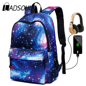 Ladsoul Starry Sky Canvas Backpack Large Capacity Travel USB Charging
