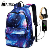 Ladsoul Starry Sky Canvas Backpack Large Capacity Travel USB Charging