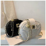 Embroidered Chain Shoulder Bag Beaded Messenger Crossbody Handbag