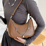 Lady Shoulder Bag Solid PU Leather Handbag Chains Tote