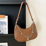 Lady Shoulder Bag Solid PU Leather Handbag Chains Tote