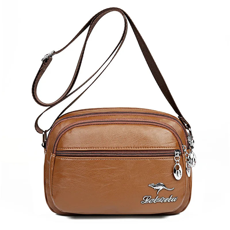 Multi-layer Shoulder Bag Middle-aged Messenger Crossbody Handbag
