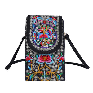 Ethnic Embroidered Crossbody Cell Phone Bag Handbag Pouch Canvas Retro
