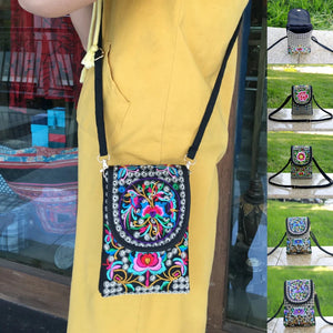 Ethnic Crossbody Cell Phone Bag - Retro Canvas Handbag