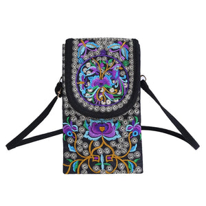 Ethnic Embroidered Crossbody Shoulder Bag Flip Canvas Retro Pouch