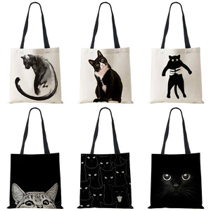 Sumi Cat Printed Eco Handbag Shopping Casual Shoulder Bag