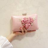 Diamonds Sequined Leaf Clutch Evening Bag with Chain Shoulder Flower Hand