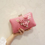 Diamonds Sequined Leaf Clutch Evening Bag with Chain Shoulder Flower Hand