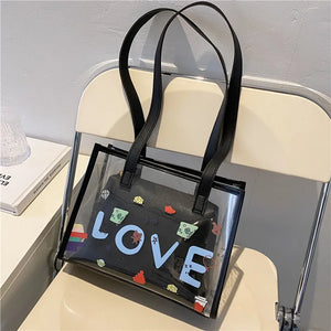 Lady Handbag Jelly Transparent Bag Women's Graffiti Large-capacity Tote