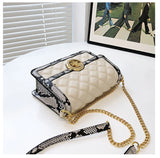 Snake Pattern Cross Body Bag Wooden Clip Vintage Shoulder Bag