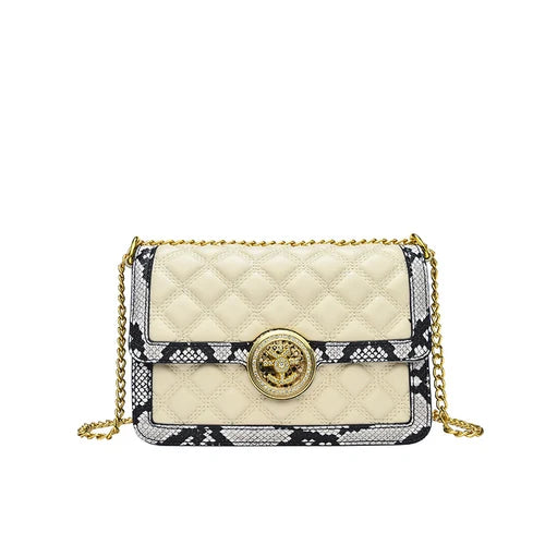 Snake Pattern Cross Body Bag Wooden Clip Vintage Shoulder Bag