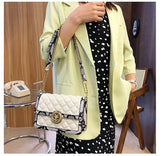 Snake Pattern Cross Body Bag Wooden Clip Vintage Shoulder Bag